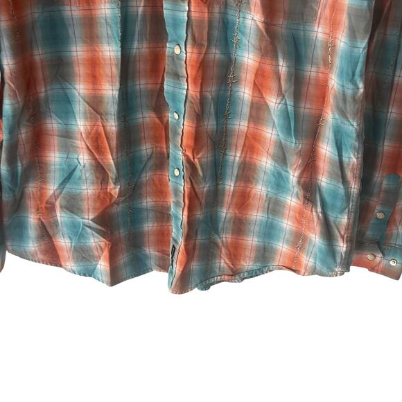 Rough Stock Panhandle Men Large Orange Blue Pearl Snap Western Shirt - Picture 3 of 9